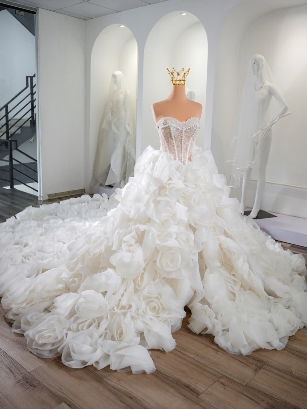 Elegant White Floral Ball Gown Wedding Dress